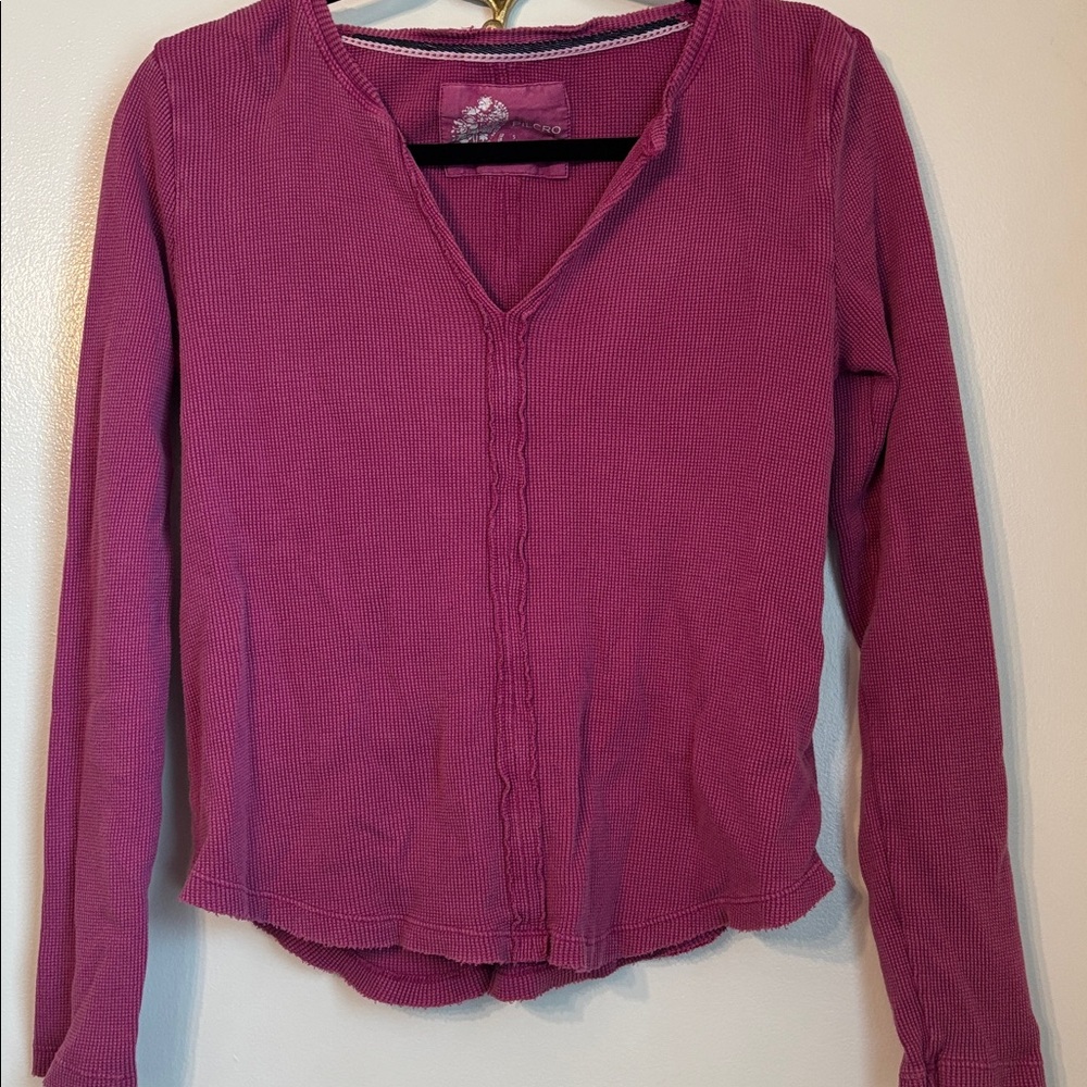 Pilcro Magenta Long Sleeve Henley V-Neck Top